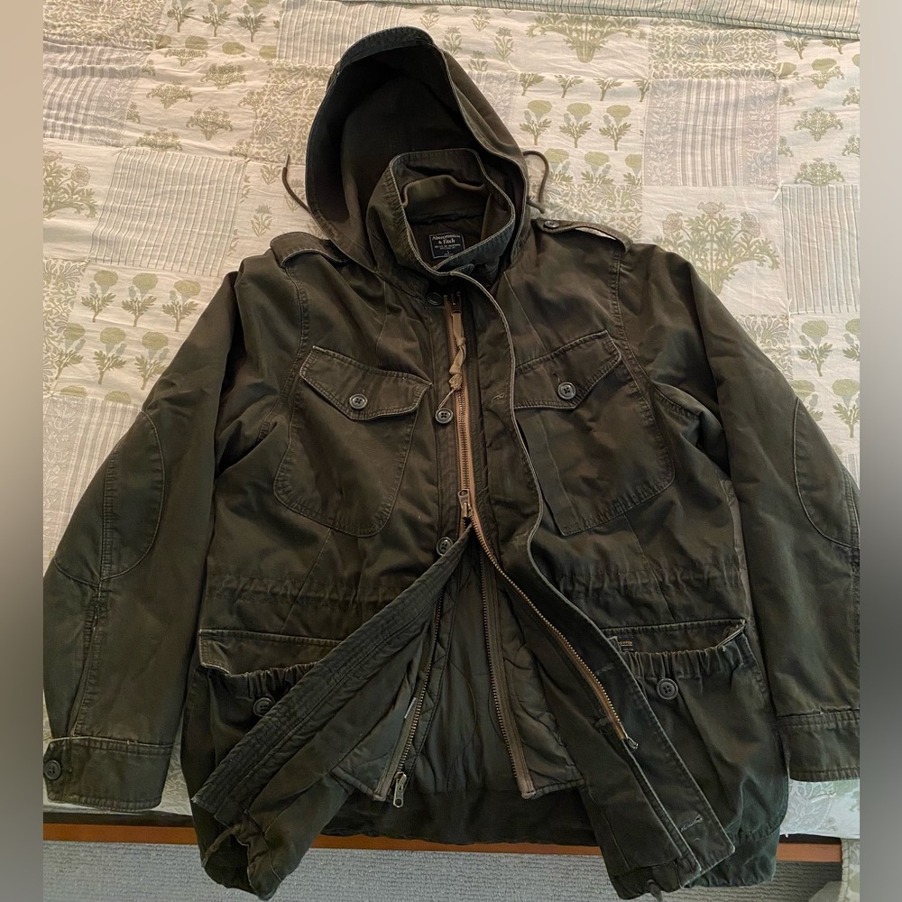 Forest green army style coat, Abercrombie and Fitch, Large